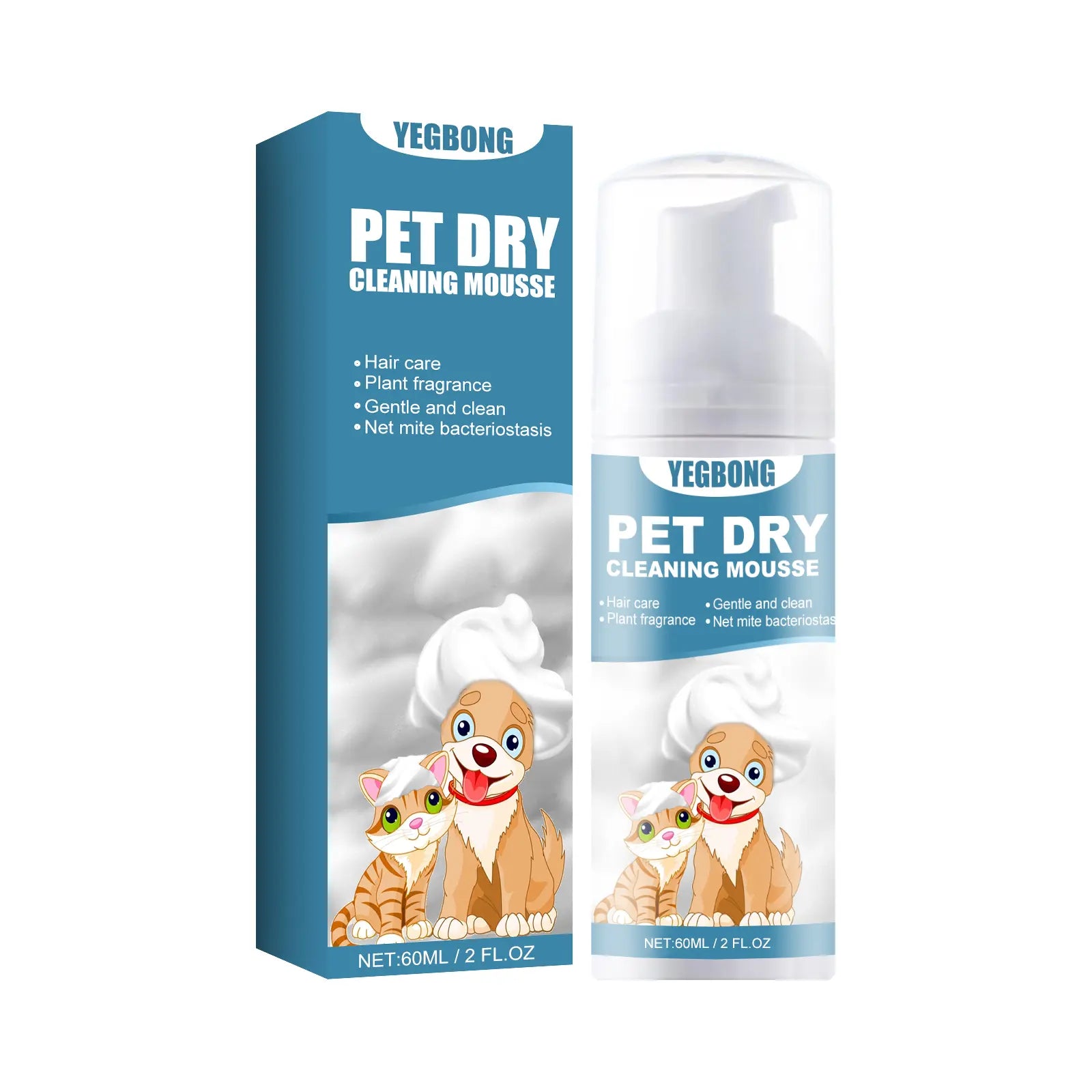 Pet Dry Wash Foam Shampoo for Kittens & Dogs — No Rinse Needed, Eliminates Odors, Smooths Coat, Cleanses Fur