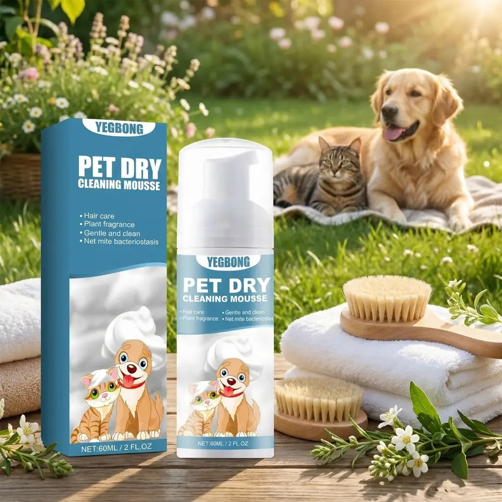 Pet Dry Wash Foam Shampoo for Kittens & Dogs — No Rinse Needed, Eliminates Odors, Smooths Coat, Cleanses Fur