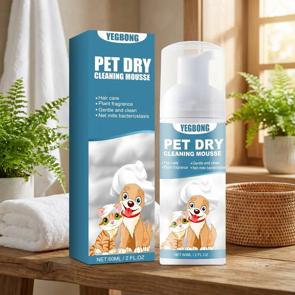 Pet Dry Wash Foam Shampoo for Kittens & Dogs — No Rinse Needed, Eliminates Odors, Smooths Coat, Cleanses Fur
